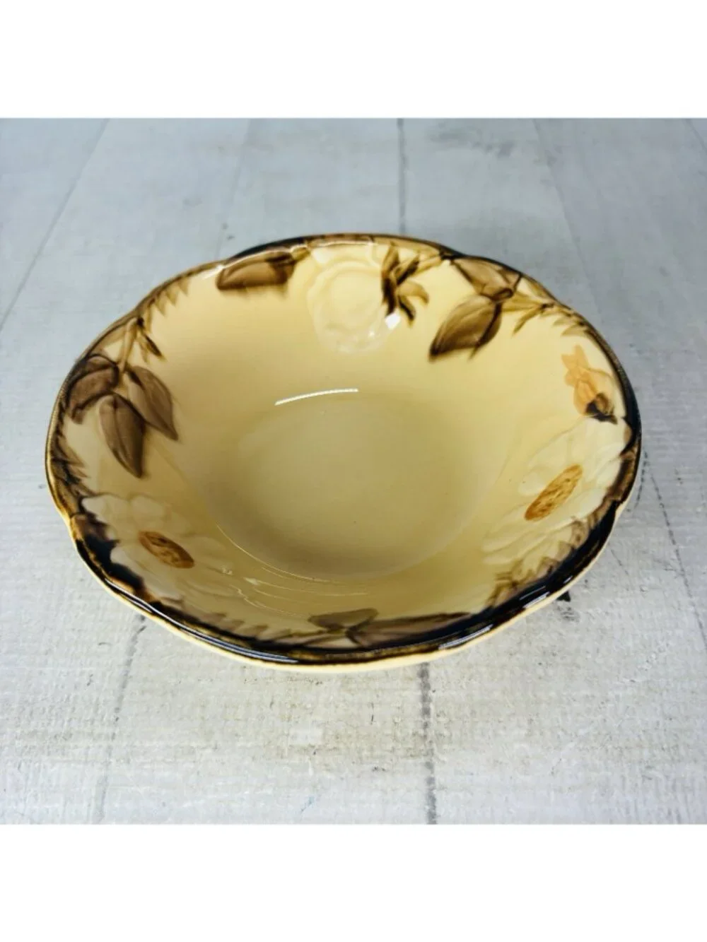 Franciscan CAFE ROYAL Embossed Flower Brown Leave Earthenware Cereal Bowls Set 5